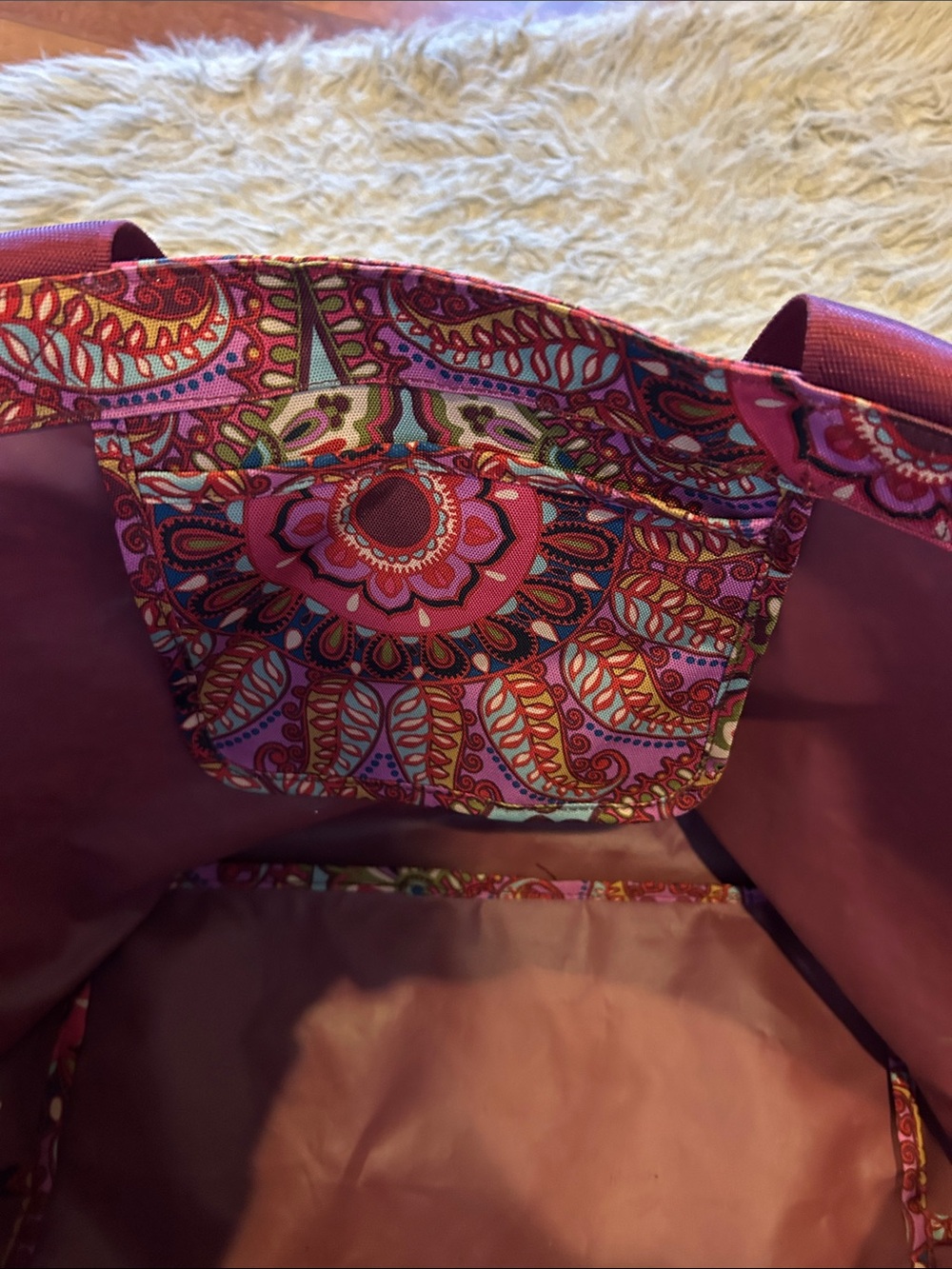 Vera Bradley Resort Medallion Paisley Print Tote in Pink and Burgundy - Picture 8 of 9